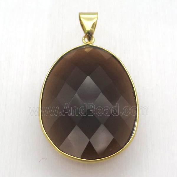 smoky cat eye glass crystal oval pendant