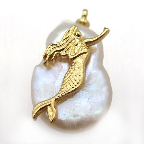 Natural pearl pendant with mermaid