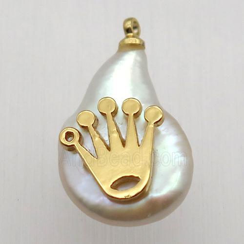 Natural pearl pendant with crown