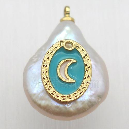Natural pearl pendant with moon