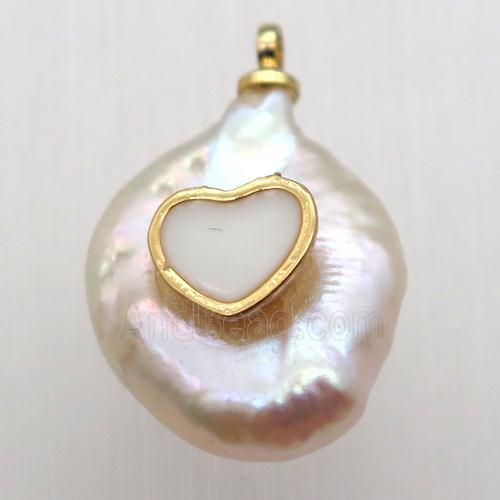 Natural pearl pendant with heart