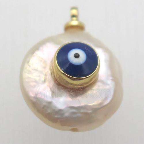 Natural pearl pendant with evil eye