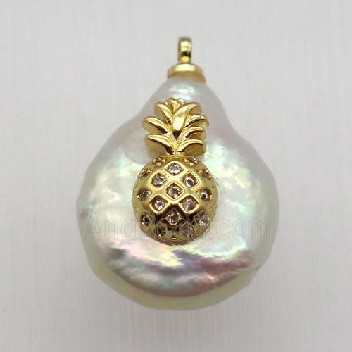 Natural pearl pendant with zircon, pineapple