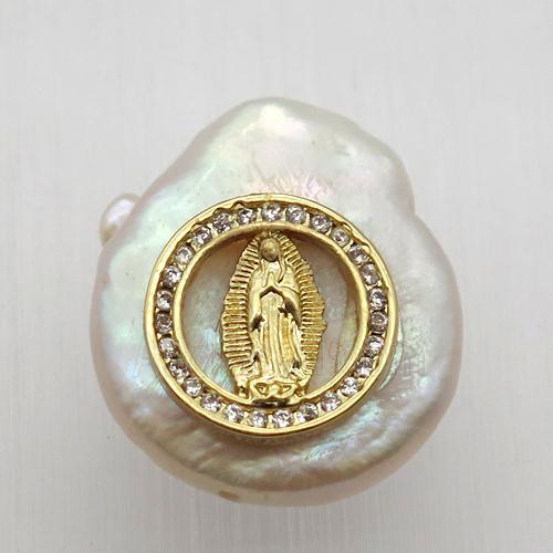 Natural pearl pendant with zircon, jesus