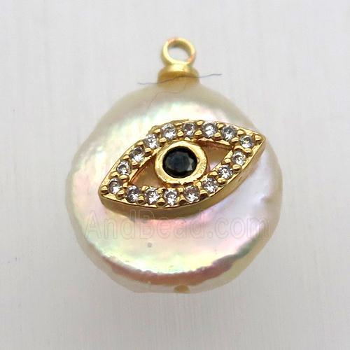 Natural pearl pendant with zircon, eye