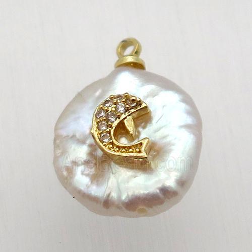 Natural pearl pendant with zircon, dolphin