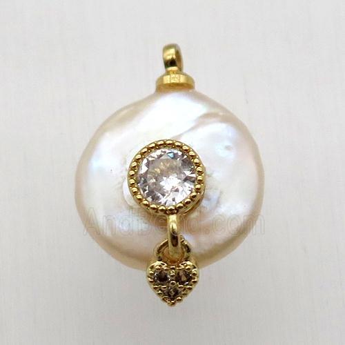 Natural pearl pendant with zircon