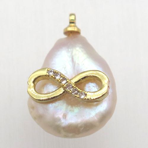 Natural pearl pendant with zircon, Infinity