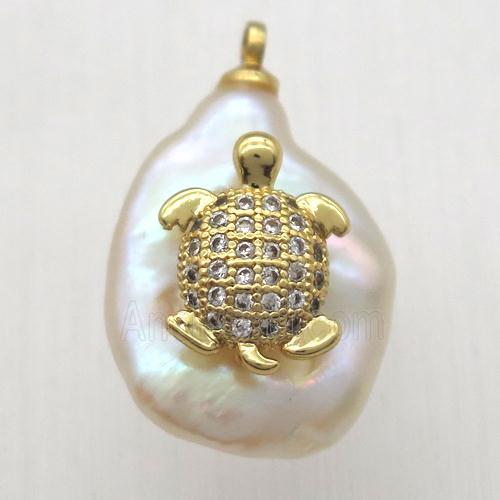 Natural pearl pendant with zircon, tortoise