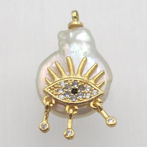 Natural pearl pendant with zircon, eye