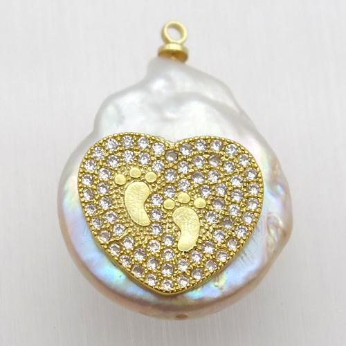 Natural pearl pendant with zircon, heart