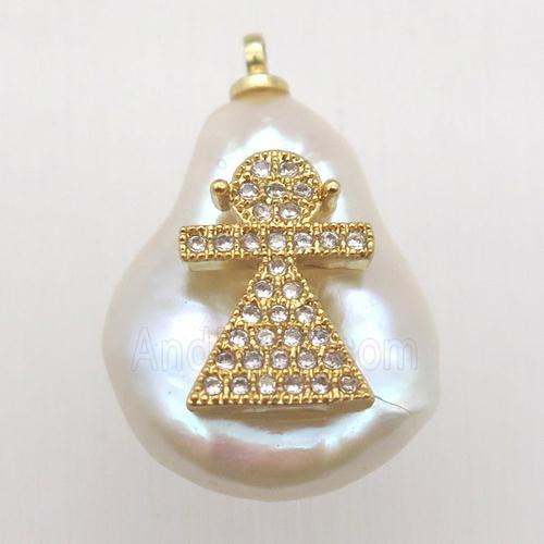 Natural pearl pendant with zircon, girl
