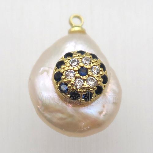Natural pearl pendant with zircon