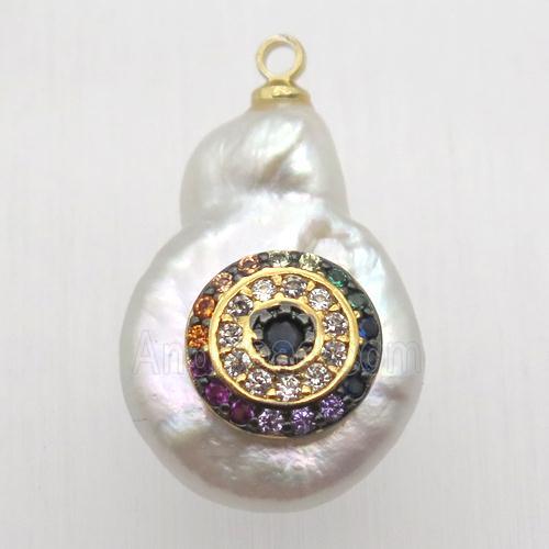 Natural pearl pendant with zircon