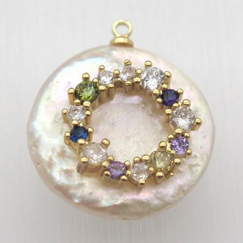 Natural pearl pendant with zircon, wreath