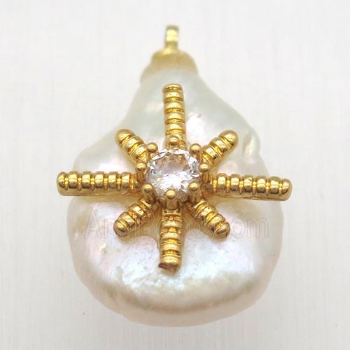 Natural pearl pendant with zircon