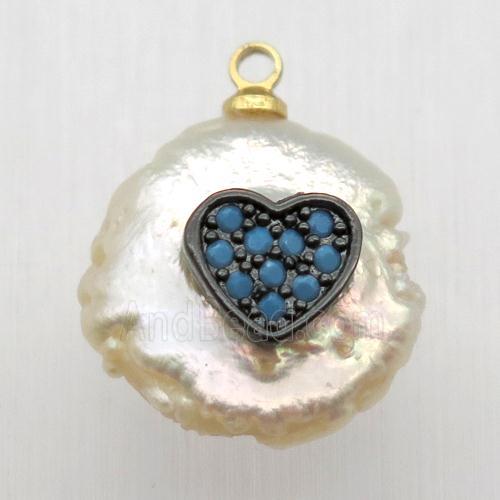 Natural pearl pendant with zircon, heart