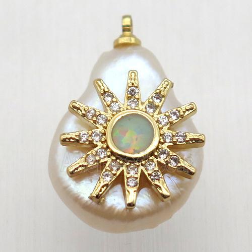 Natural pearl pendant with zircon, sun