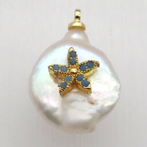 Natural pearl pendant with zircon, flower