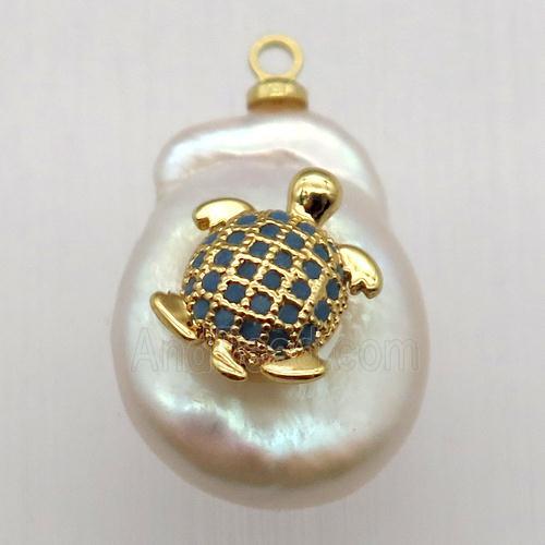 Natural pearl pendant with zircon, tortoise