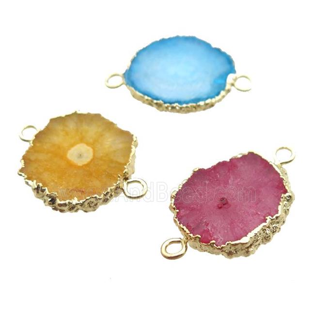 mixed Solar Quartz Druzy slab connector, freeform, gold plated