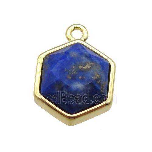 blue Lapis hexagon pendant, gold plated