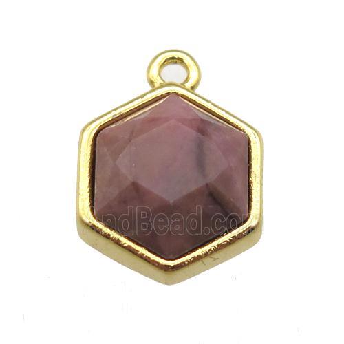 Rhodonite hexagon pendant, gold plated