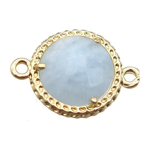 Aquamarine circle connector, gold plated