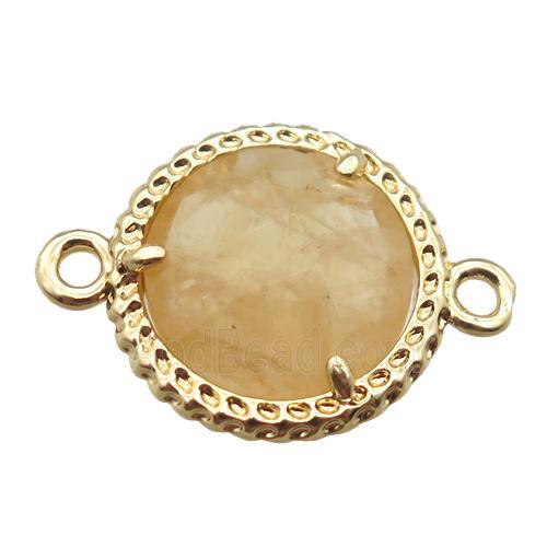 yellow Citrine circle connector, gold plated