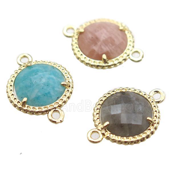 mixed gemstone circle connector, gold plated