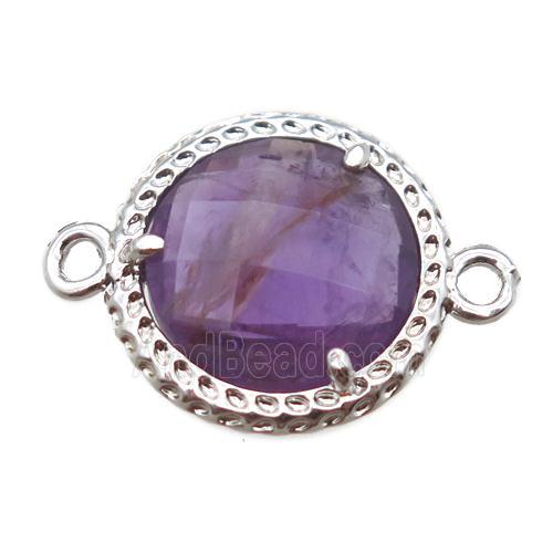 purple Amethyst circle connector, platinum plated