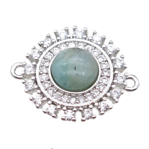 amazonite circle connector pave zircon, platinum plated