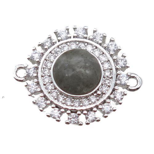 Labradorite circle connector pave zircon, platinum plated