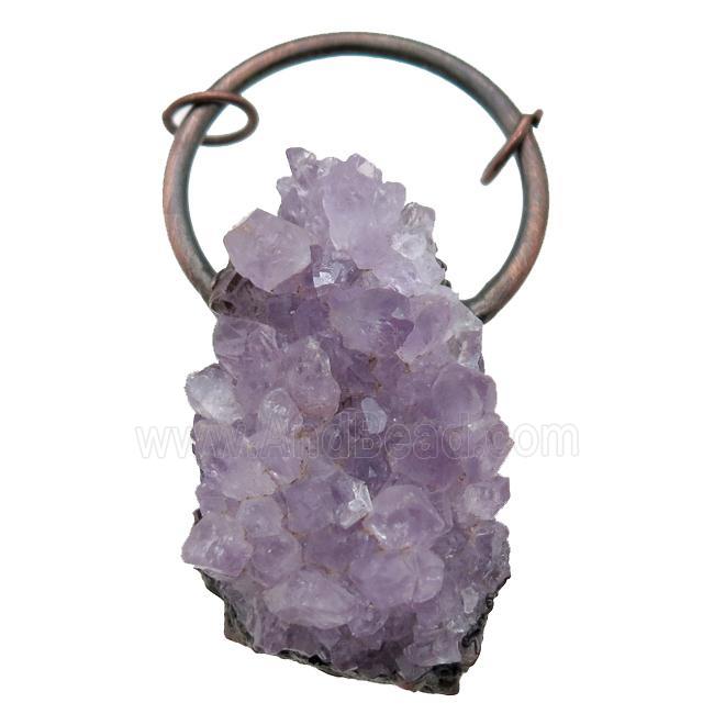 Amethyst Druzy pendant, freeform, antique red