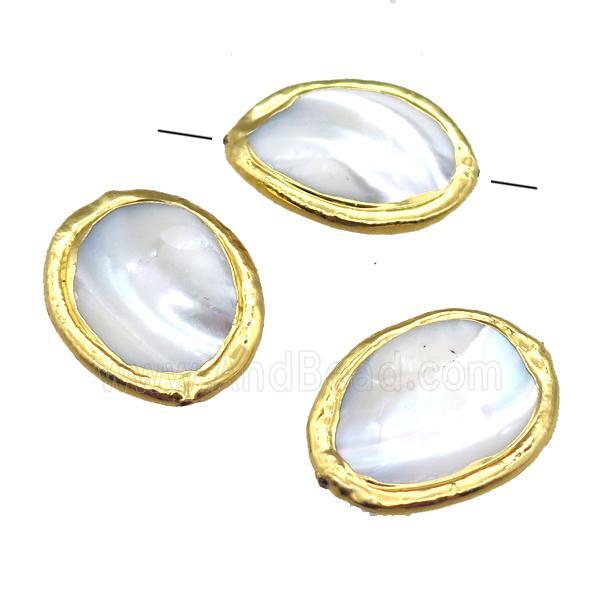 Mother of Pearl beads, oval, gold plated