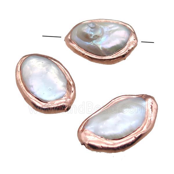 natural pearl beads, oval, rose gold