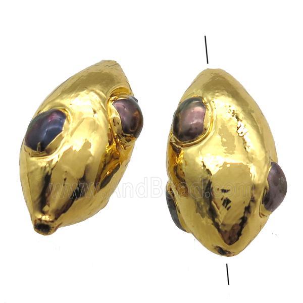 pearl beads, freeform, gold plated