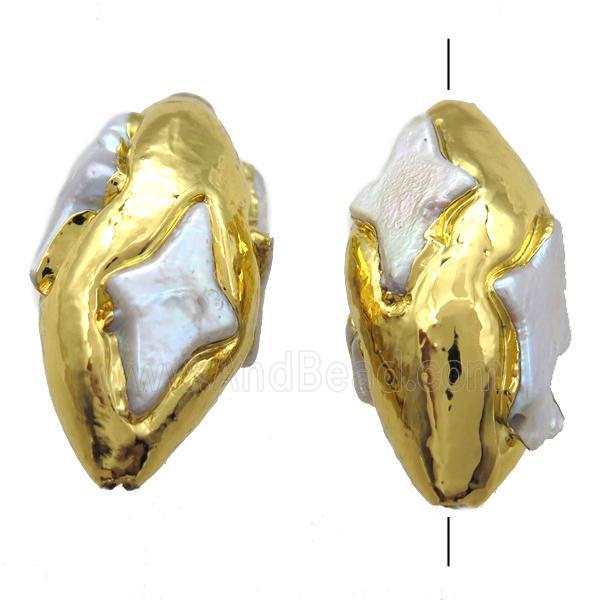 natural pearl beads, rice, gold plated