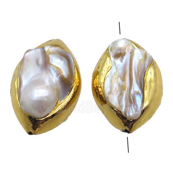 natural pearl beads, rice, gold plated