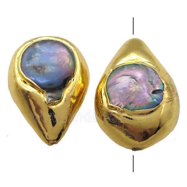 natural pearl beads, teardrop, gold plated