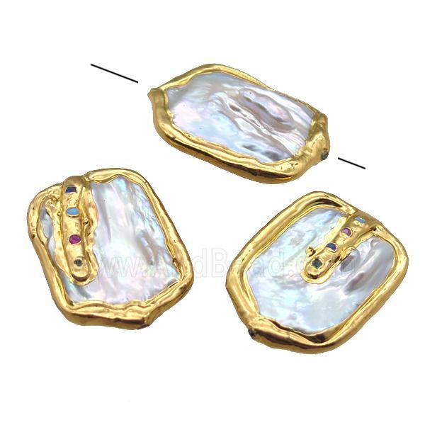 natural pearl beads, freeform, gold plated
