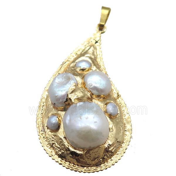 natural pearl pendant, teardrop, gold plated