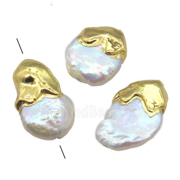 natural pearl beads, freeform, gold plated