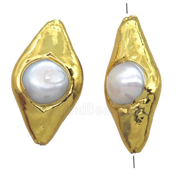 natural pearl beads, rice, gold plated