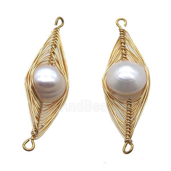 copper connector with pearl, gold plated, wire wrapped