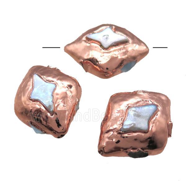 natural pearl beads, rhombic, rose gold
