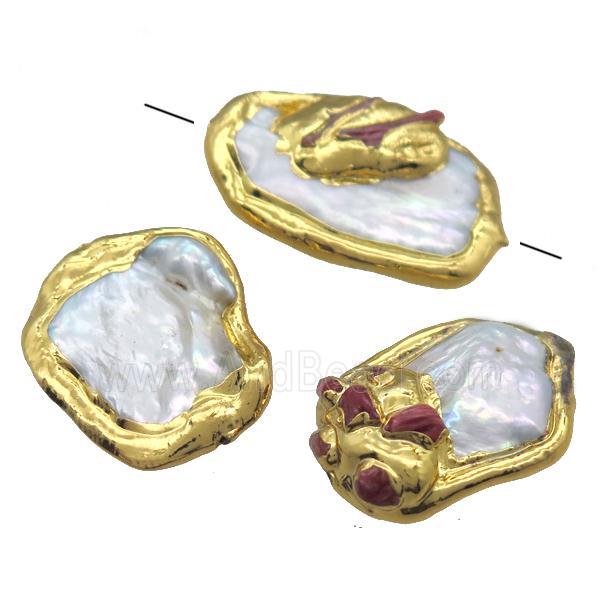 natural pearl beads, freeform, gold plated