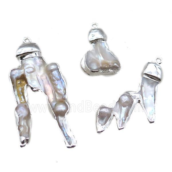 natural pearl pendant, freeform, silver plated