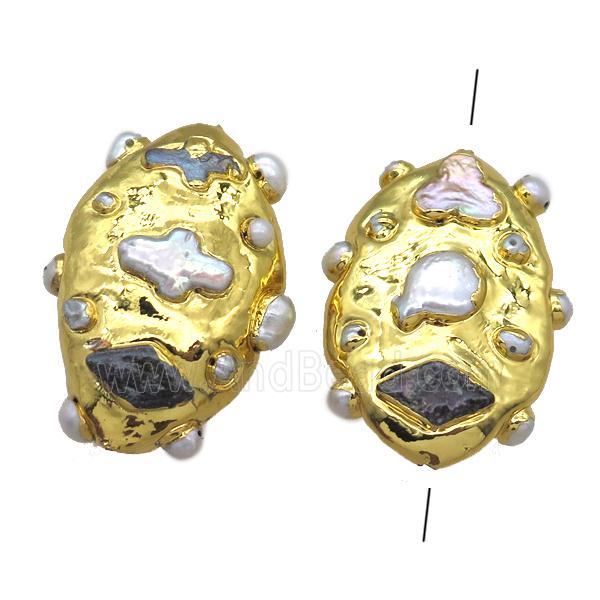 natural pearl bead, freeform, gold plated