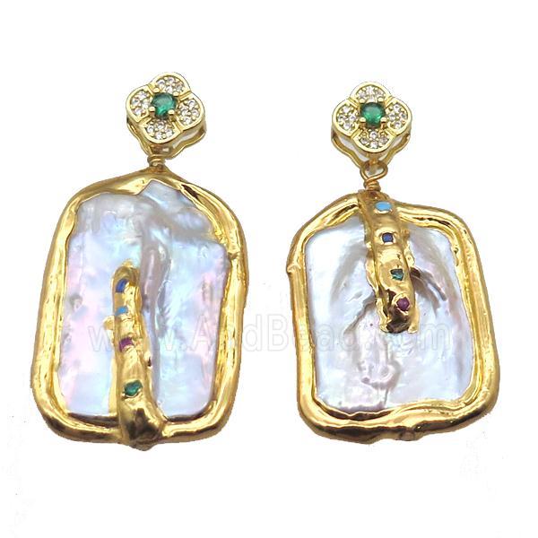 natural pearl pendant, slab, gold plated